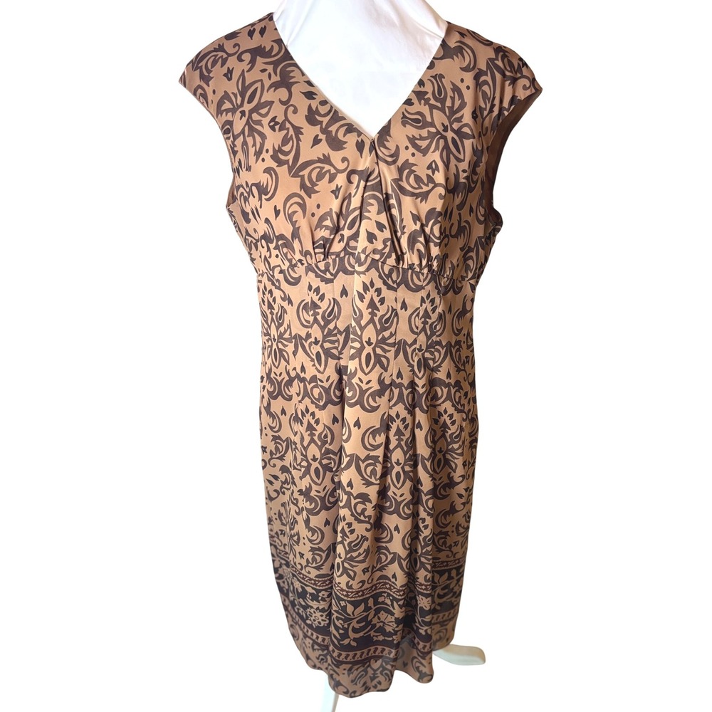 Evan Picone Dress Women's Size 16 Brown Floral‎ Print Career Midi